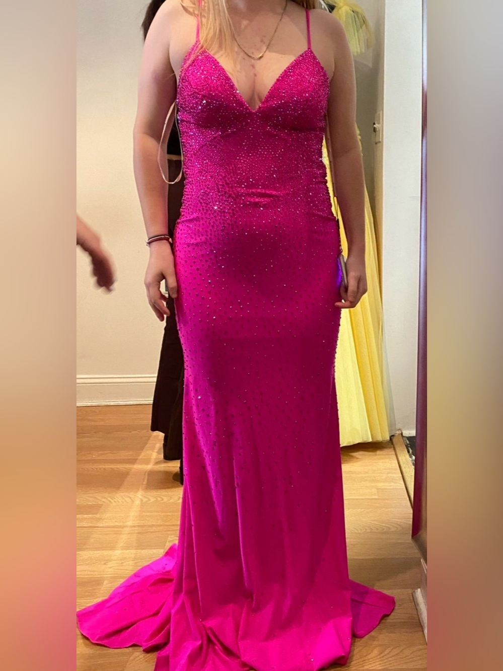 Faviana Fuchsia Strapless Prom Gown with Crystal Embellishments